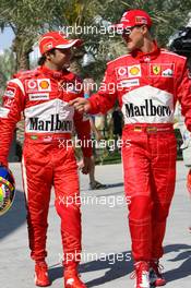 09.03.2006 Sakhir, Bahrain,  Felipe Massa (BRA), Scuderia Ferrari and Michael Schumacher (GER), Scuderia Ferrari - Formula 1 World Championship, Rd 1, Bahrain Grand Prix, Thursday