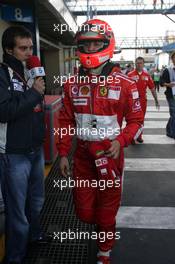 21.10.2006 Sao Paulo, Brazil,  Michael Schumacher (GER), Scuderia Ferrari after a bad qualifying session - Formula 1 World Championship, Rd 18, Brazilian Grand Prix, Saturday Qualifying