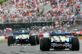 23.06.2006 Montreal, Canada,  Fernando Alonso (ESP), Renault F1 Team, R26 and Giancarlo Fisichella (ITA), Renault F1 Team, R26 - Formula 1 World Championship, Rd 9, Canadian Grand Prix, Friday Practice