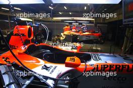 29.09.2006 Shanghai, China,  Spyker MF1 Racing team garage by night - Formula 1 World Championship, Rd 16, Chinese Grand Prix, Friday