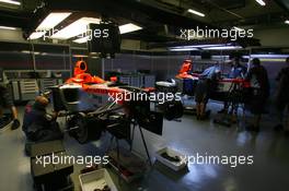 29.09.2006 Shanghai, China,  Spyker MF1 Racing team garage by night - Formula 1 World Championship, Rd 16, Chinese Grand Prix, Friday