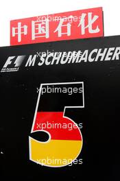 01.10.2006 Shanghai, China,  name plate of Michael Schumacher (GER), Scuderia Ferrari - Formula 1 World Championship, Rd 16, Chinese Grand Prix, Sunday Pre-Race Grid