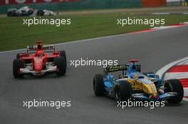 01.10.2006 Shanghai, China,  Fernando Alonso (ESP), Renault F1 Team, R26 and Michael Schumacher(GER), Scuderia Ferrari, 248 F1 - Formula 1 World Championship, Rd 16, Chinese Grand Prix, Sunday Race
