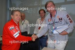 30.09.2006 Shanghai, China,  Jean Todt (FRA), Scuderia Ferrari, Teamchief, General Manager, Team Principal with Victor R. Muller (NED), Chief Executive Officer of Spyker Cars N.V. and Spyker MF1 Racing, Michiel Mol (NED), future Director of Formula One Racing, Spyker and Spyker MF1 Racing and Fred Mulder (NED), Spyker MF1 Racing, Confirm their 2007 Ferrari Engine deal for Spyker MF1 Racing - Formula 1 World Championship, Rd 16, Chinese Grand Prix, Saturday