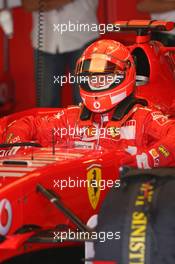 12.05.2006 Granollers, Spain,  Michael Schumacher (GER), Scuderia Ferrari gets into his car - Formula 1 World Championship, Rd 6, Spanish Grand Prix, Friday Practice