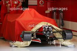 11.05.2006 Granolles, Spain,  Michael Schumacher's Ferrari is covered for the night - Formula 1 World Championship, Rd 6, Spanish Grand Prix, Thursday