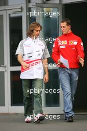05.05.2006 Nürburg, Germany,  Jarno Trulli (ITA), Toyota Racing and Michael Schumacher (GER), Scuderia Ferrari - Formula 1 World Championship, Rd 5, European Grand Prix, Friday