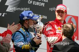 07.05.2006 Nürburg, Germany,  Fernando Alonso (ESP), Renault F1 Team, in the new R26 and Michael Schumacher (GER), Scuderia Ferrari - Formula 1 World Championship, Rd 5, European Grand Prix, Sunday Podium