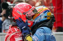 07.05.2006 Nürburg, Germany,  Michael Schumacher (GER), Scuderia Ferrari and Fernando Alonso (ESP), Renault F1 Team, in the new R26 - Formula 1 World Championship, Rd 5, European Grand Prix, Sunday Podium