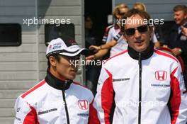 07.05.2006 Nürburg, Germany,  Takuma Sato (JPN), Super Aguri F1 and Franck Montagny (FRA), Super Aguri F1- Formula 1 World Championship, Rd 5, European Grand Prix, Sunday Podium