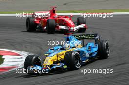 07.05.2006 Nürburg, Germany,  Fernando Alonso (ESP), Mild Seven Renault F1 R26, leads Michael Schumacher (GER), Scuderia Ferrari Marlboro 248 F1 - Formula 1 World Championship, Rd 5, European Grand Prix, Sunday Race