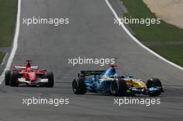 07.05.2006 Nürburg, Germany,  Fernando Alonso (ESP), Renault F1 Team, R26 and Michael Schumacher (GER), Scuderia Ferrari, 248 F1 - Formula 1 World Championship, Rd 5, European Grand Prix, Sunday Race