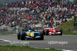 06.05.2006 Nürburg, Germany,  Giancarlo Fisichella (ITA), Mild Seven Renault F1 R26 and Felipe Massa (BRA), Scuderia Ferrari Marlboro 248 F1 - Formula 1 World Championship, Rd 5, European Grand Prix, Saturday Practice