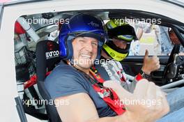 06.05.2006 Nürburg, Germany,  Actor Ralf Möller, Moeller, (GER), and Ralf Schumacher (GER), Toyota Racing during a Taxi ride in a Toyota Corolla from the Rally WRC 1999. Schumacher had to stop after a hydraulic failure - Formula 1 World Championship, Rd 5, European Grand Prix, Saturday