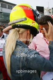 06.05.2006 Nürburg, Germany,  Cora Schumacher (GER), Wife of Ralf Schumacher with Ralf Schumacher's helmet - Formula 1 World Championship, Rd 5, European Grand Prix, Saturday