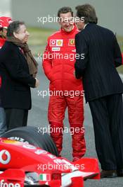 24.01.2006 Mugello, Italy,  JJean Todt (FRA), Scuderia Ferrari, Teamchief, General Manager, GES , Michael Schumacher (GER), Luca di Montezemolo (ITA), Scuderia Ferrari, Fiat President, Chairman & Managing Director - Scuderia Ferrari 248 F1 Launch