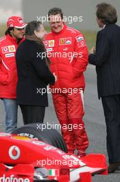 24.01.2006 Mugello, Italy,  Felipe Massa (BRA), Scuderia Ferrari, Jean Todt (FRA), Scuderia Ferrari, Teamchief, General Manager, GES , Michael Schumacher (GER), Luca di Montezemolo (ITA), Scuderia Ferrari, Fiat President, Chairman & Managing Director - Scuderia Ferrari 248 F1 Launch