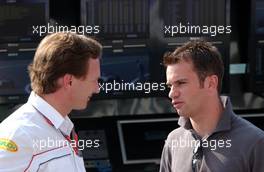 14.07.2006 Magny Cours, France,  Christian Horner (GBR), Team Principal Red Bull Racing (left), talking with Nicolas Lapierre (FRA) - Formula 1 World Championship, Rd 11, French Grand Prix, Friday