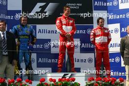 16.07.2006 Magny Cours, France,  1st place Michael Schumacher (GER), Scuderia Ferrari, 2nd place Fernando Alonso (ESP), Renault F1 Team, 3rd place Felipe Massa (BRA), Scuderia Ferrari - Formula 1 World Championship, Rd 11, French Grand Prix, Sunday Podium