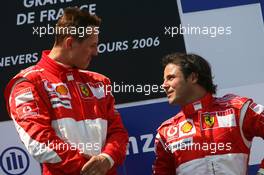 16.07.2006 Magny Cours, France,  1st place Michael Schumacher (GER), Scuderia Ferrari,  3rd place Felipe Massa (BRA), Scuderia Ferrari - Formula 1 World Championship, Rd 11, French Grand Prix, Sunday Podium