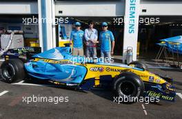 15.07.2006 Magny Cours, France,  Shark livery on the Renault car, with Fernando Alonso (ESP), Renault F1 Team, Portrait and Giancarlo Fisichella (ITA), Renault F1 Team, Portrait - Formula 1 World Championship, Rd 11, French Grand Prix, Saturday