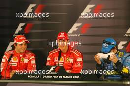 15.07.2006 Magny Cours, France,  1st Place, Michael Schumacher (GER), Scuderia Ferrari, 2nd Place, Felipe Massa (BRA), Scuderia Ferrari, 3rd Place, Fernando Alonso (ESP), Renault F1 Team- Formula 1 World Championship, Rd 11, French Grand Prix, Saturday Press Conference