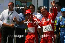 15.07.2006 Magny Cours, France,  Michael Schumacher (GER), Scuderia Ferrari gets pole position and Felipe Massa (BRA), Scuderia Ferrari gets 2nd place - Formula 1 World Championship, Rd 11, French Grand Prix, Saturday Qualifying