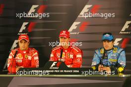 15.07.2006 Magny Cours, France,  1st Place, Michael Schumacher (GER), Scuderia Ferrari, 2nd Place, Felipe Massa (BRA), Scuderia Ferrari, 3rd Place, Fernando Alonso (ESP), Renault F1 Team - Formula 1 World Championship, Rd 11, French Grand Prix, Saturday Press Conference