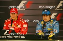 15.07.2006 Magny Cours, France,  Michael Schumacher (GER), Scuderia Ferrari and Fernando Alonso (ESP), Renault F1 Team - Formula 1 World Championship, Rd 11, French Grand Prix, Saturday Press Conference