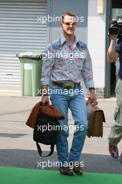 08.06.2006 Silverstone, England,  Michael Schumacher (GER), Scuderia Ferrari arrives in at the circuit - Formula 1 World Championship, Rd 8, British Grand Prix, Thursday