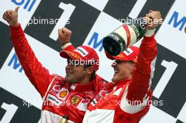 30.07.2006 Hockenheim, Germany,  Felipe Massa (BRA), Scuderia Ferrari and Michael Schumacher (GER), Scuderia Ferrari - Formula 1 World Championship, Rd 12, German Grand Prix, Sunday Podium