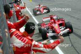 30.07.2006 Hockenheim, Germany,  Michael Schumacher (GER), Scuderia Ferrari and Felipe Massa (BRA), Scuderia Ferrari - Formula 1 World Championship, Rd 12, German Grand Prix, Sunday Podium