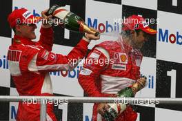 30.07.2006 Hockenheim, Germany,  1st place Michael Schumacher (GER), Scuderia Ferrari and 2nd place Felipe Massa (BRA), Scuderia Ferrari - Formula 1 World Championship, Rd 12, German Grand Prix, Sunday Podium