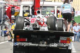 29.07.2006 Hockenheim, Germany,  The wreck of Sakon Yamamoto's (JPN) Super Aguri F1 Team, SA06 - Formula 1 World Championship, Rd 12, German Grand Prix, Saturday Practice