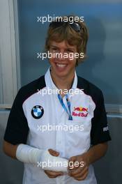 30.07.2006 Hockenheim, Germany,  Sebastian Vettel (GER) after he had his finger stiched back on after losing it during a crash in Spa during the World Series by Renault race - Formula 1 World Championship, Rd 12, German Grand Prix, Sunday