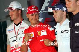 27.07.2006 Hockenheim, Germany,  (L-R) Ralf Schumacher (GER), Toyota Racing, Michael Schumacher (GER), Scuderia Ferrari, Nick Heidfeld (GER), BMW Sauber F1 Team and Nico Rosberg (GER), WilliamsF1 Team - Formula 1 World Championship, Rd 12, German Grand Prix, Thursday Press Conference