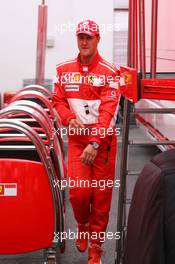 05.08.2006 Budapest, Hungary,  Michael Schumacher (GER), Scuderia Ferrari leaves the garage after failing to qualify for Q3 - Formula 1 World Championship, Rd 13, Hungarian Grand Prix, Saturday Qualifying