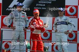 10.09.2006 Monza, Italy,  Winner, Michael Schumacher (GER), Scuderia Ferrari, 248 F1, 2nd Kimi Raikkonen (FIN), Räikkönen, McLaren Mercedes, MP4-21, 3rd, Robert Kubica (POL), BMW Sauber F1 Team, F1.06 - Formula 1 World Championship, Rd 15, Italian Grand Prix, Sunday Podium