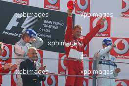 10.09.2006 Monza, Italy,  Winner, Michael Schumacher (GER), Scuderia Ferrari, 2nd Kimi Raikkonen (FIN), Räikkönen, McLaren Mercedes, 3rd Robert Kubica (POL),  BMW Sauber F1 Team - Formula 1 World Championship, Rd 15, Italian Grand Prix, Sunday Podium