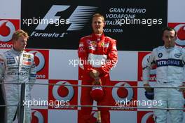 10.09.2006 Monza, Italy,  Winner, Michael Schumacher (GER), Scuderia Ferrari, 248 F1, 2nd Kimi Raikkonen (FIN), Räikkönen, McLaren Mercedes, MP4-21, 3rd, Robert Kubica (POL), BMW Sauber F1 Team, F1.06 - Formula 1 World Championship, Rd 15, Italian Grand Prix, Sunday Podium