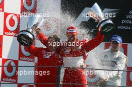 10.09.2006 Monza, Italy,  Winner, Michael Schumacher (GER), Scuderia Ferrari, 248 F1, 2nd Kimi Raikkonen (FIN), Räikkönen, McLaren Mercedes, MP4-21, 3rd, Robert Kubica (POL), BMW Sauber F1 Team, F1.06 - Formula 1 World Championship, Rd 15, Italian Grand Prix, Sunday Podium