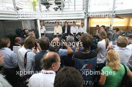 10.09.2006 Monza, Italy,  Spyker MF1 Racing Press conference, (L-R) Victor R. Muller (NED), Chief Executive Officer of Spyker Cars N.V. and Spyker MF1 Racing, Michiel Mol (NED), future Director of Formula One Racing of Spyker and Spyker MF1 Racing, Colin Kolles (GER), Spyker MF1 Racing , Team Principal, Mike Gascoyne (GBR), Spyker MF1 Racing, Chief Technology Officer (From 01/11/06) - Formula 1 World Championship, Rd 15, Italian Grand Prix, Sunday