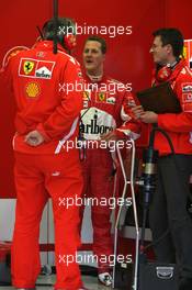 10.01.2006 Jerez, Spain,  Michael Schumacher (GER), Scuderia Ferrari, in the pit after he stopped his car in the gravel - Formula One Testing