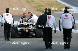 08.02.2006 Jerez, Spain,  Rubens Barrichello (BRA), Honda Racing F1 Team stops on track