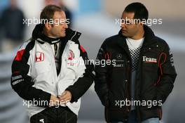 08.02.2006 Jerez, Spain,  Rubens Barrichello (BRA) Honda F1 Racing  and Juan Pablo Montoya (COL) McLaren