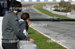 06.12.2006 Jerez, Spain,  Lewis Hamilton (GBR), McLaren Mercedes, watches the action on track, F1 Testing