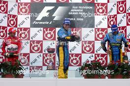 08.10.2006 Suzuka, Japan,  2nd place Felipe Massa (BRA), Scuderia Ferrari with 1st place Fernando Alonso (ESP), Renault F1 Team and 3rd place Giancarlo Fisichella (ITA), Renault F1 Team - Formula 1 World Championship, Rd 17, Japanese Grand Prix, Sunday Podium