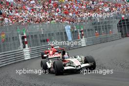 28.05.2006 Monte Carlo, Monaco,  Rubens Barrichello (BRA), Honda Racing F1 Team ahead of Michael Schumacher (GER), Scuderia Ferrari - Formula 1 World Championship, Rd 7, Monaco Grand Prix, Sunday Race
