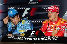 27.05.2006 Monte Carlo, Monaco,  Fernando Alonso (ESP), Renault F1 Team, in the new R26 and Michael Schumacher (GER), Scuderia Ferrari - Formula 1 World Championship, Rd 7, Monaco Grand Prix, Saturday Press Conference