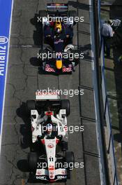 21.04.2006 Imola, Italy,  Rubens Barrichello (BRA), Honda Racing F1 Team, RA106  leads Christian Klien (AUT), Red Bull Racing, RB2 - Formula 1 World Championship, Rd 4, San Marino Grand Prix, Friday Practice